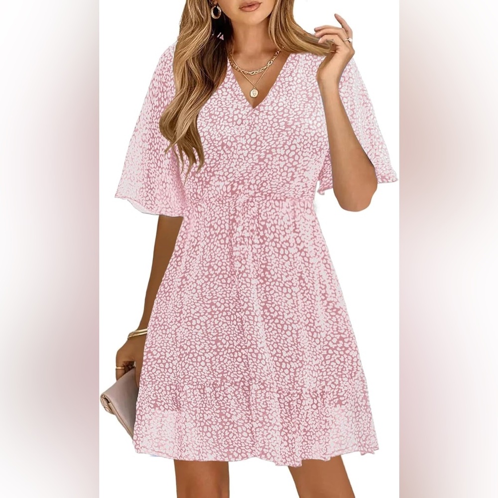 NWT Kirundo Pink Floral Faux Wrap Dress 👗 with flutter sleeves